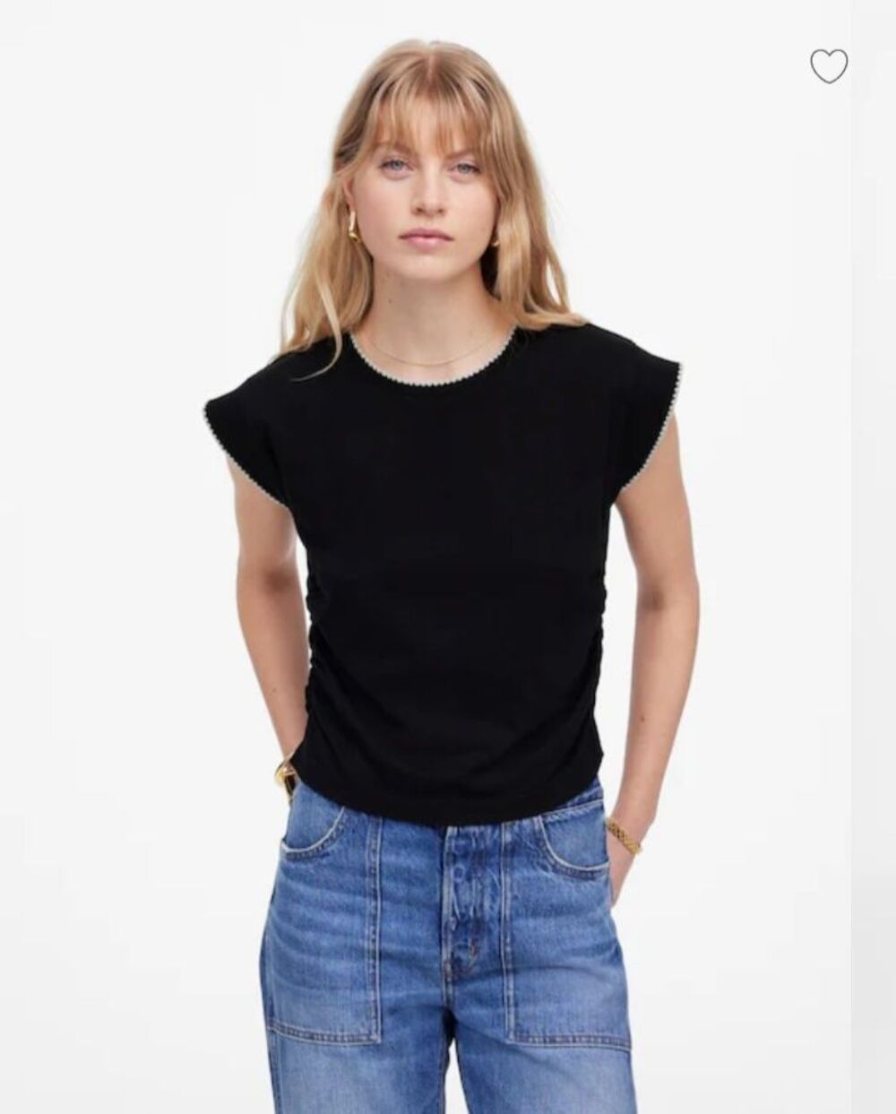 Madewell Side Cinched T-Shirt Women's XS Black White Edge Stitched Quiet Luxury